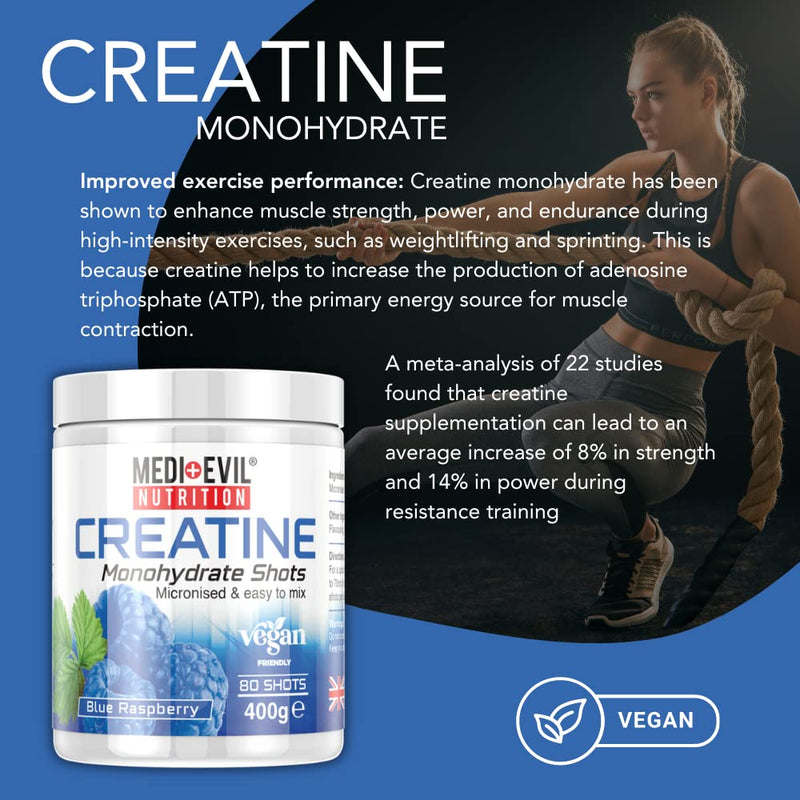 Medi-Evil Nutrition Creatine Monohydrate Shots Powder Form 400g (Blue Raspberry) Blue Raspberry
