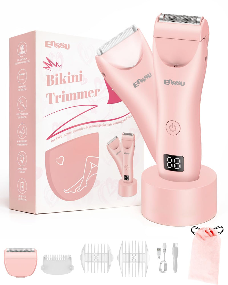 [Australia] - 2in 1 Bikini Trimmer Electric Razors for Women with LED Light，Rechargeable Body Pubic Hair Trimmer Women with LCD Display, Lady Shaver for Leg/Arms/Bikini,Waterproof, Gift for Woman 