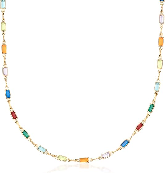 [Australia] - Barzel 18K Gold Plated 18 Inch Gold and Multi Color Crystal Baguette Necklace 