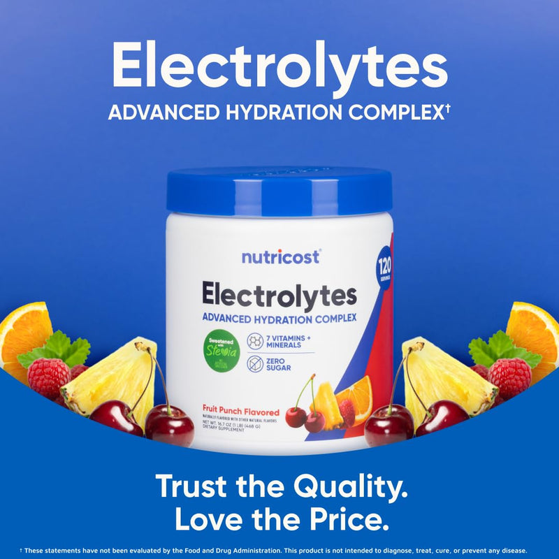 [Australia] - Nutricost Electrolyte Complex Powder (120 Servings, Fruit Punch) - Hydration Supplement Drink Mix with Vitamins and Minerals 1.04 Pound (Pack of 1) 