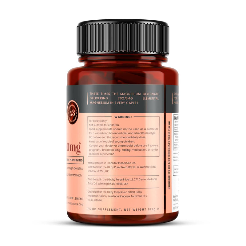 Triple Strength Magnesium Glycinate 1350mg x 90 Caplets – 202.5mg Elemental Magnesium Per Caplet – 3 Months Supply - 100% Glycine Chelated, Gentle on The Stomach 90 count (Pack of 1)