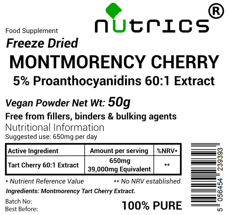 50g Montmorency Tart Cherry Extract Powder 5% Proanthocyanadins - 100% Pure - No fillers Binders or Bulking Agents 50