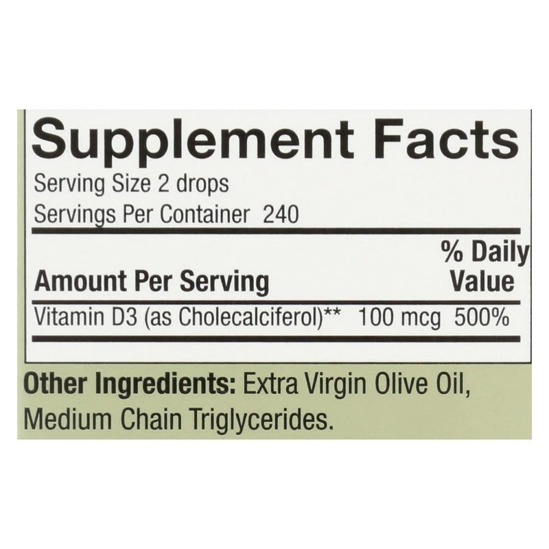 Nature's Answer Vitamin D-3 Drops | Blended with Extra Virgin Gold Olive Oil | Quickly Absorbed into Body | No Fillers, No Soy, Yeast Sugar, Milk or Preservatives 0.5oz 0.5 Fl Oz (Pack of 1)