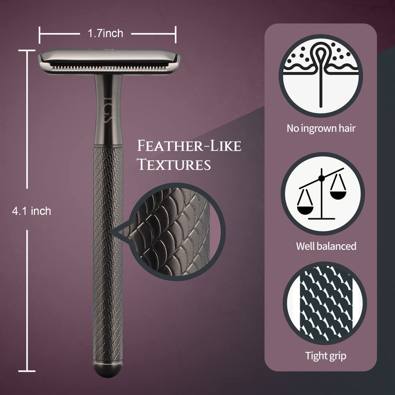 Black Double Edge Safety Razor, Classic Razor Set for Men, Zero Waste Razor with 10 Replacement Double Edge Blades, Metal Razor