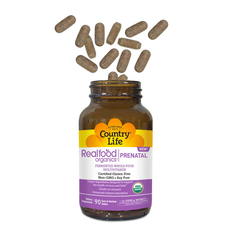 Country Life Realfood Organics Prenatal Multivitamin, 90 Talets | Designed to support the health of mom and abby with a gentle-on-thestomach whole food formula