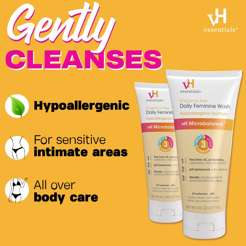 [Australia] - vH essentials Daily Feminine Wash - Fragrance Free, Hypoallergenic with Tea Tree Oil & Prebiotic - For Ph Balance, Intimate Odor Block, Vaginal Health - Gentle Formula Body Care - 6 Fl Oz 