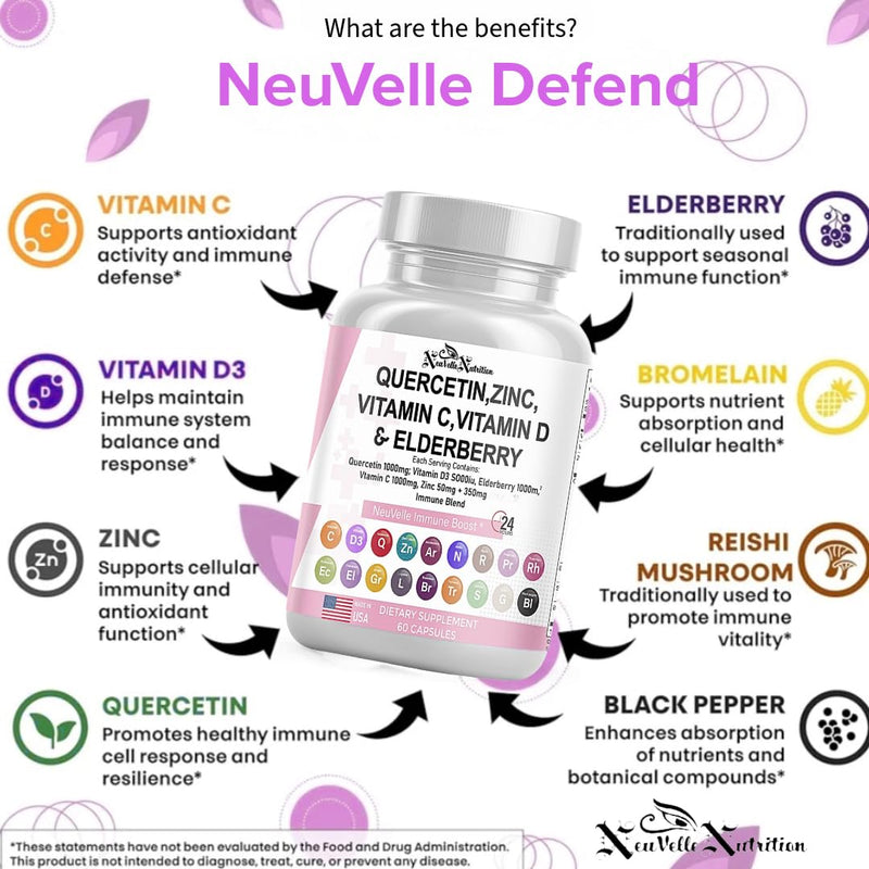 18-in-1 Immune Support Supplement - Quercetin with Bromelain, Vitamin C, D3, Zinc, Elderberry, Turmeric, Ginger, Garlic, Sea Moss, Echinacea - Immune Defense & Antioxidant