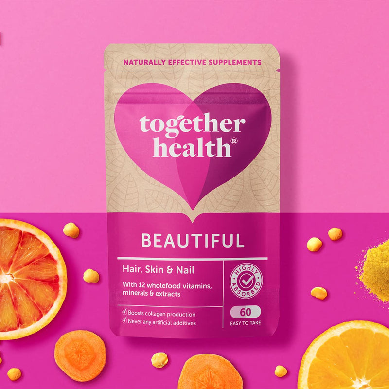 Beautiful Hair, Skin & Nail Daily – Together Health – Whole Food Nutrients – 10 Beauty-Specific Vitamins & Minerals – Hyaluronic Acid – Natural Silica – Vegan Friendly – Made in The UK – 60 Vegecaps Unflavoured 1 count (Pack of 60)