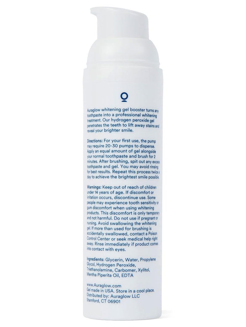 [Australia] - Auraglow Whitening Gel Booster, Add to Toothpaste to Whiten, Teeth Whitening Toothpaste Gel, 9% Hydrogen Peroxide Whitening Gel, 350+ Whitening Treatments, 6-Month Supply, 2.6oz 