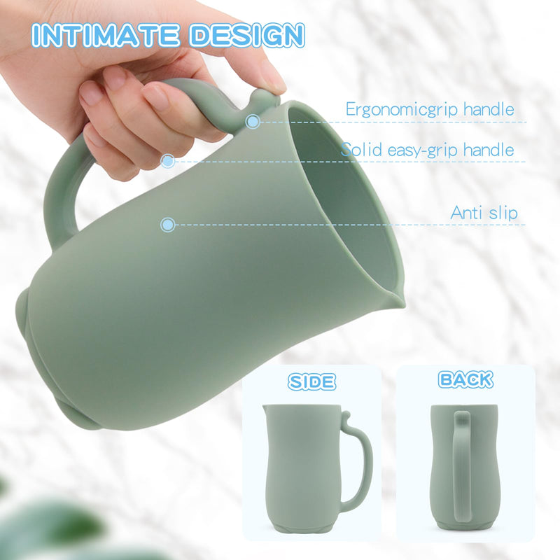 [Australia] - mandoo Baby Bath Rinse Cup - Food Grade Silicone - Shampoo & Body Washing Rinser Cup For Kids with Easy Grip Handle to Rinse Baby Shampoo and Soap - Baby Essentials (Light green) Light Green 