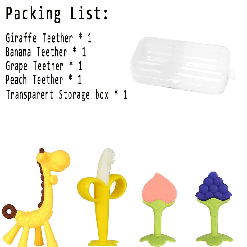 [Australia] - Baby Teething Toys 3-6 Months, Silicone Baby Teether Freezer BPA Free, Babies Teething Relief Sore Gums, Banana Finger Toothbrush, Fruit Shape Giraffe Teether for Infant Boys and Girls 