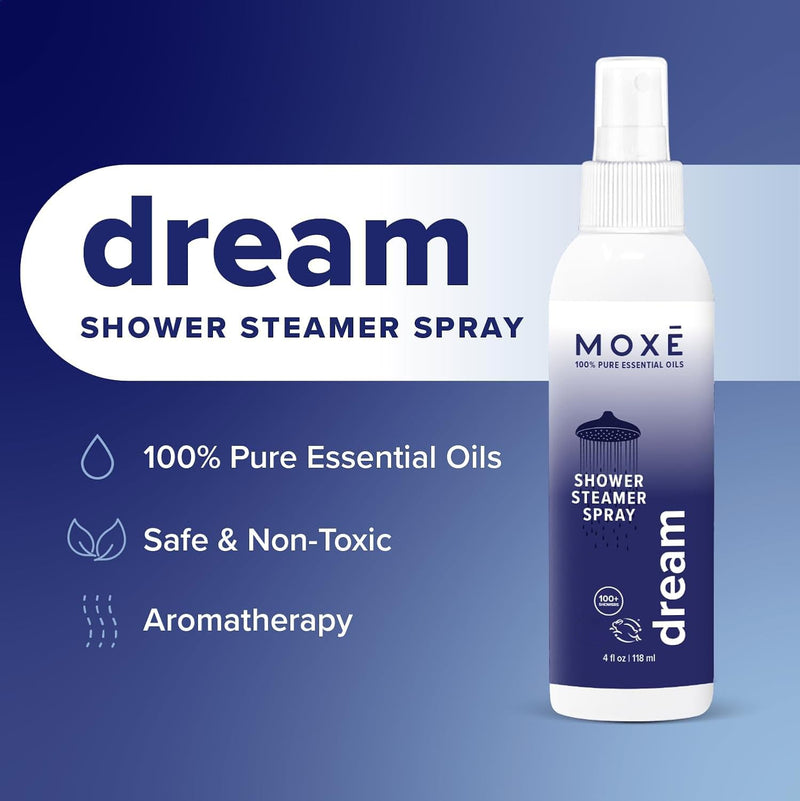 MOXĒ Breathe & Dream Shower Steamer, Congestion & Calm Relief, 4oz, 2 Pack | Two Essential Oil Blends for Refreshing Daytime and Relaxing Nighttime Shower Aromatherapy; Two Full-Size 4 Oz Spray Bottles 4 Fl Oz (Pack of 2) Breathe and Dream