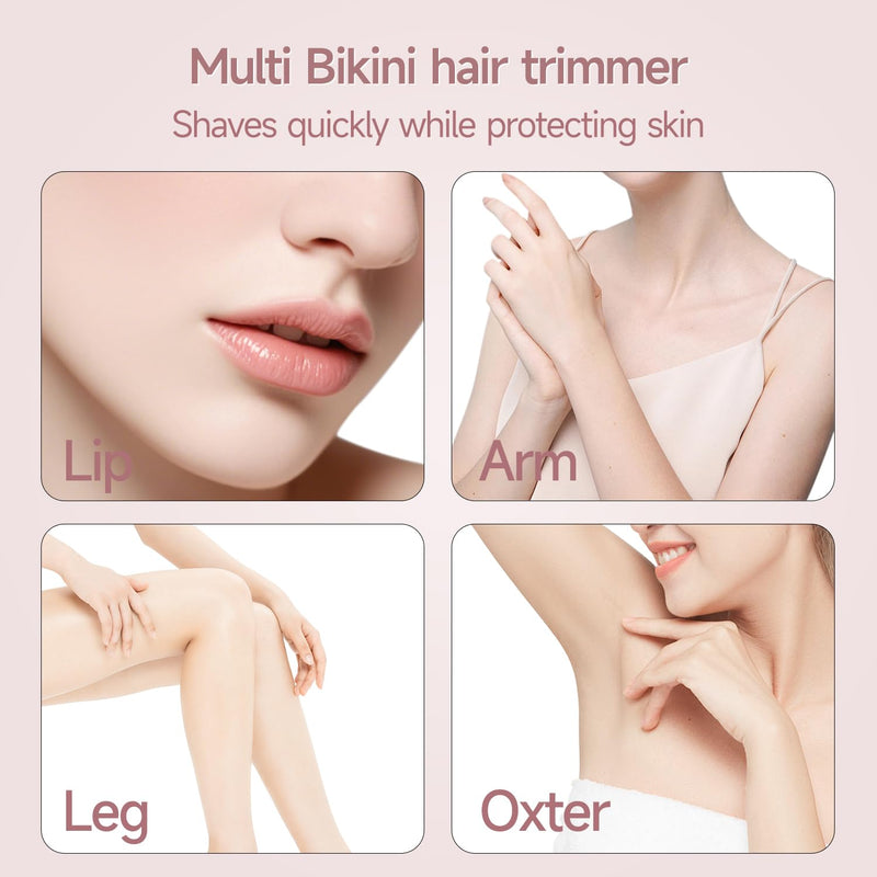 Bikini Trimmer for Women Electric Razors for Women, Double Head Dual Purpose, IPX7 Waterproof Hair Razor, Ceramic Blade Hair Trimmer Wet & Dry Use, Painless Electric Shaver for Facial and Body (Pink) Pink