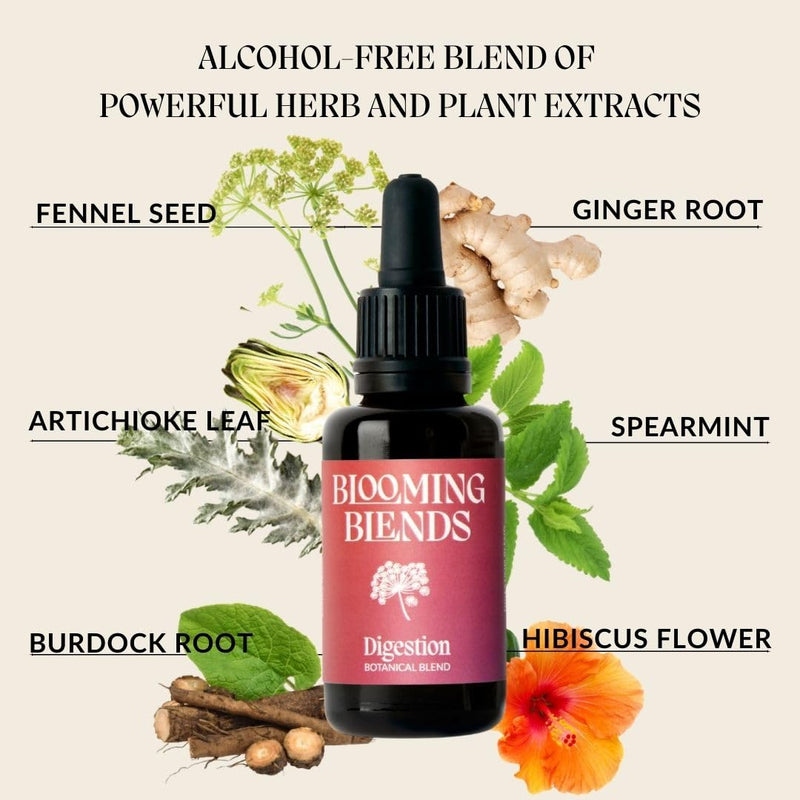 Digestion Drops - Herbal Supplement to Boost Digestion - 100% All-Natural Blend for Liver Cleanse with Ginger, Artichoke, Burdock Root, Spearmint, Hibiscus, & Fennel Seed by Blooming Blends - 30ml