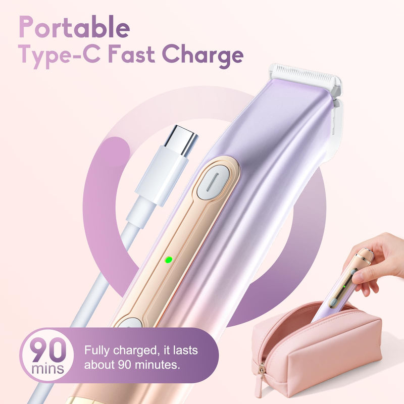 Bikini Trimmer for Women, 2 in 1 Women Electric Shaver Dual Head, Rechargeable Pubic Hair Trimmer with Waterproof, Painless Silk Glide Pro Shaver for Underarm Leg Arm Body Face Private Area