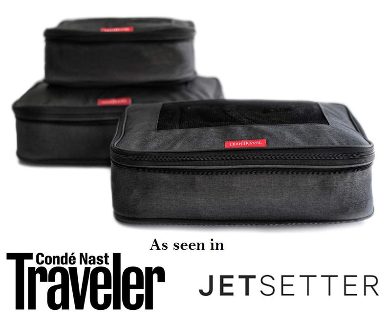 LeanTravel Bundle Compression Packing Cubes Set of 3 Color Black + Shoe bags for Travel Set of 6 - Color Grey