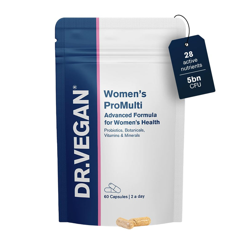 DR.VEGAN® Women's ProMulti | Multivitamin & Probiotic for Women | 26 Vitamins, Minerals & Botanicals | 5 Billion Live Cultures | 60 Vegan Capsules, 2-A-Day, 1 Month Supply