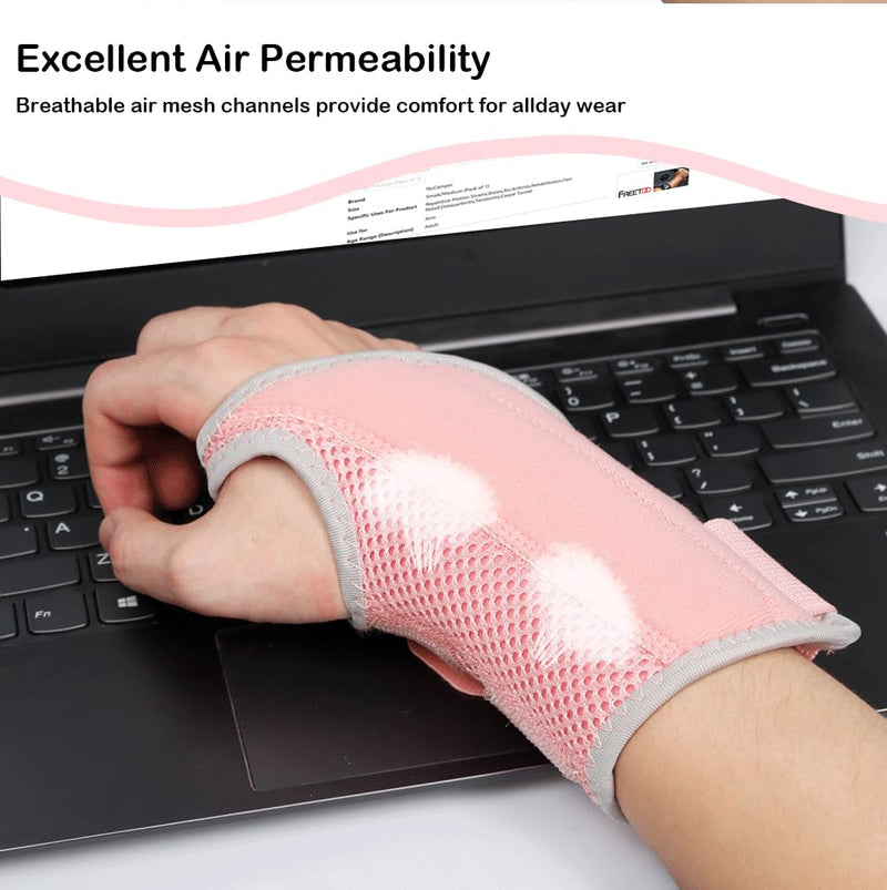 [Australia] - NuCamper Wrist Brace Carpal Tunnel Right Left Hand for Men Women, Night Wrist Sleep Supports Splints Arm Stabilizer with Compression Sleeve Adjustable Straps,for Tendonitis Arthritis Pain Relief Pink/Gray-Right Hand（Pack of 1） S/M 