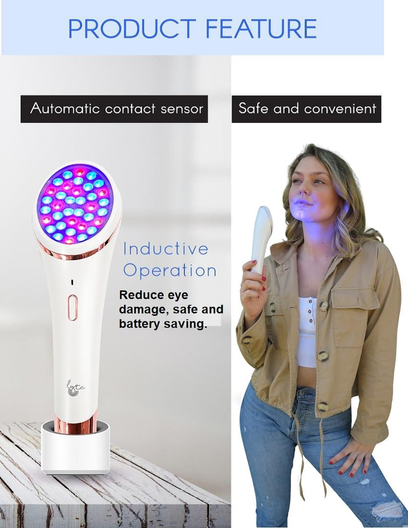 [Australia] - Lyte Wireless Dual Red & Blue LED Light Therapy for Face Includes Hyaluronic Serum Automatic Contact Sensor 2-in-1 Blue and Red LED Light Therapy for Face Wrinkle Reduction Device 