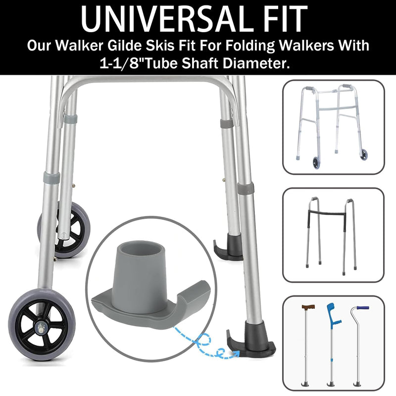[Australia] - Magicorange Walker Glide Skis, 4 Pcs Universal Fit Walker ski Glides,Easy to Use Rubber Walker Glides,Walker Feet Replacement (Grey) Grey 