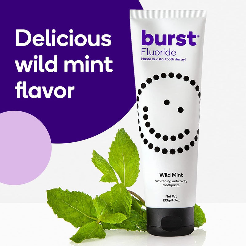 [Australia] - BURST Whitening Toothpaste with Cavity Fighting and Stain Removal Fluoride (4.7oz/2 Pack) | for Sensitive Teeth | with Xylitol | Vegan, Gluten & SLS Free | Wild Mint Wild Mint 2 Pack 