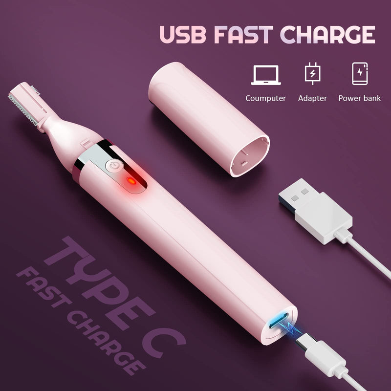 Eyebrow Trimmer Electric Eyebrow Razor for Women, Rechargeable Facial Hair Shaver Painless Detail Trimmer with Rinseable Blade for Face Neck Lips (Pink) Pink