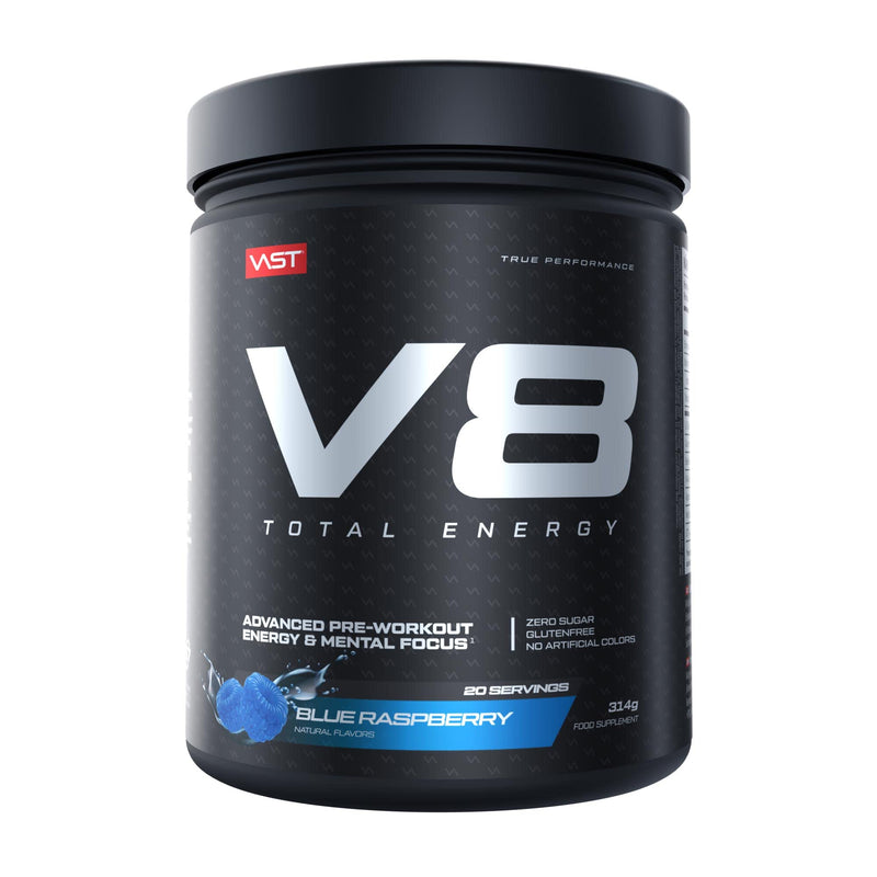 [Australia] - V8 Total Energy - Pre Workout Booster - Training Booster - CarnoSyn®, BetaPower®, natural caffeine - Vegan - Sugar-free - 20 servings - Made in Germany - Blue Raspberry Blue raspberry 