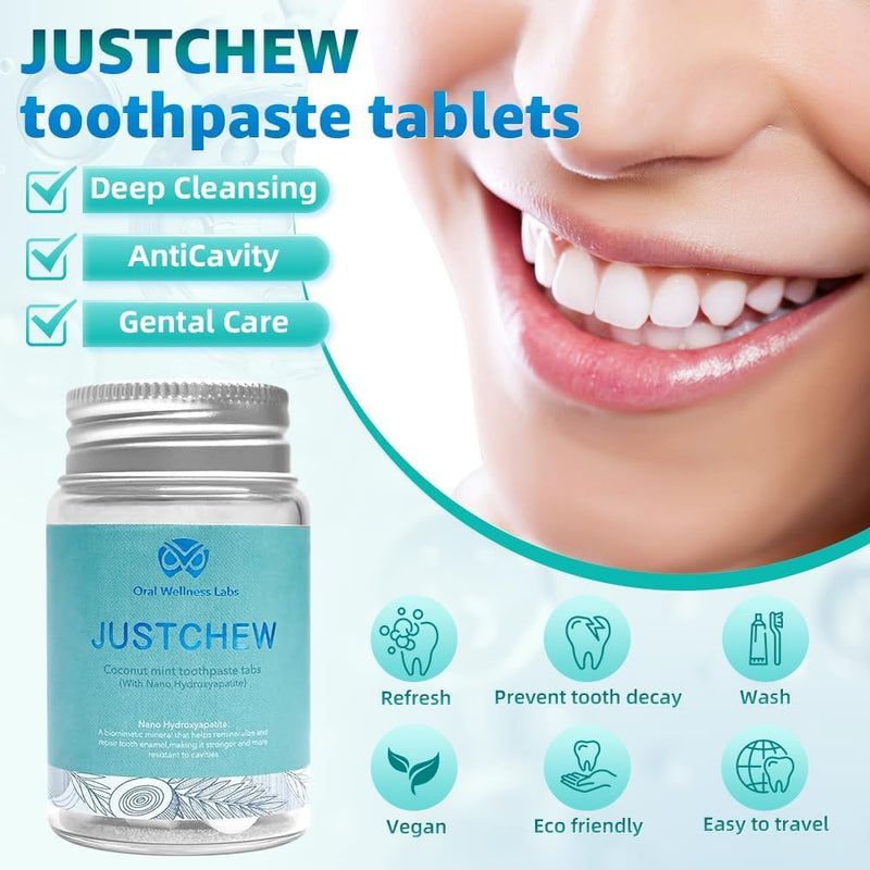 Toothpaste Tablets - Nano Hydroxyapatite,Fluoride & Plastic Free, Eco & Travel Friendly，Natural Whitening Toothpaste - Remineralize with NHA （2 Bottle / 2 Month-Coconut Mint） 100 Count (Pack of 1)