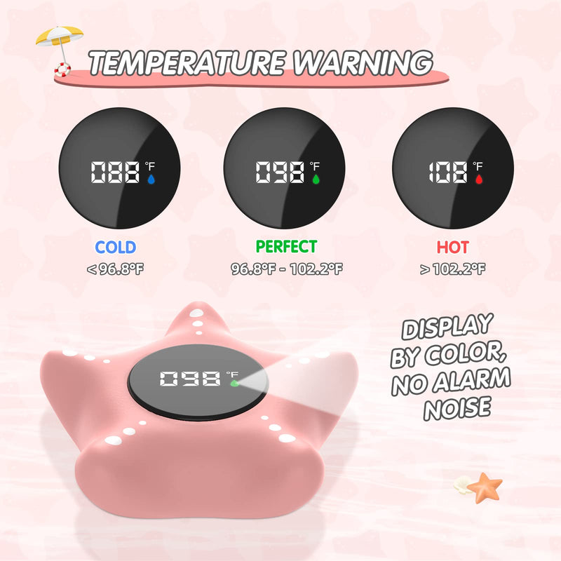 [Australia] - Baby Bath Thermometer Safety, Auto On & Off Bathtub Thermometer Floating Toy, Digital Bathing Water Temperature Warning Thermometer, Pink Sea Star Shape Black 