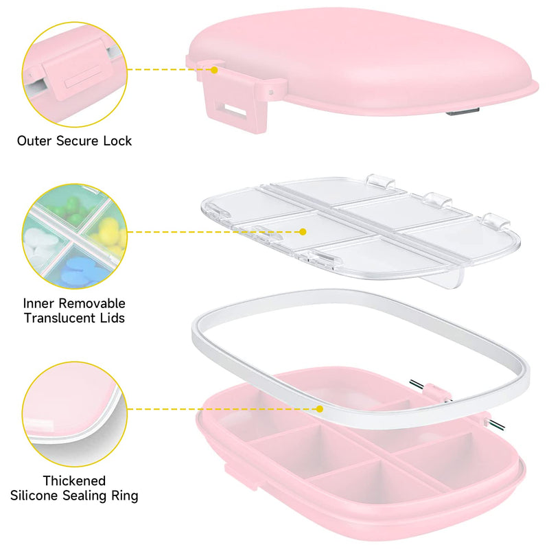 4 Pack Travel Pill Organizer,8 Compartments Weekly Pill Box Moisture Proof Small Pill Case for Pocket Purse Daily Portable Medicine Vitamin Holder Container（Blue+Green+Khaki+Pink） B