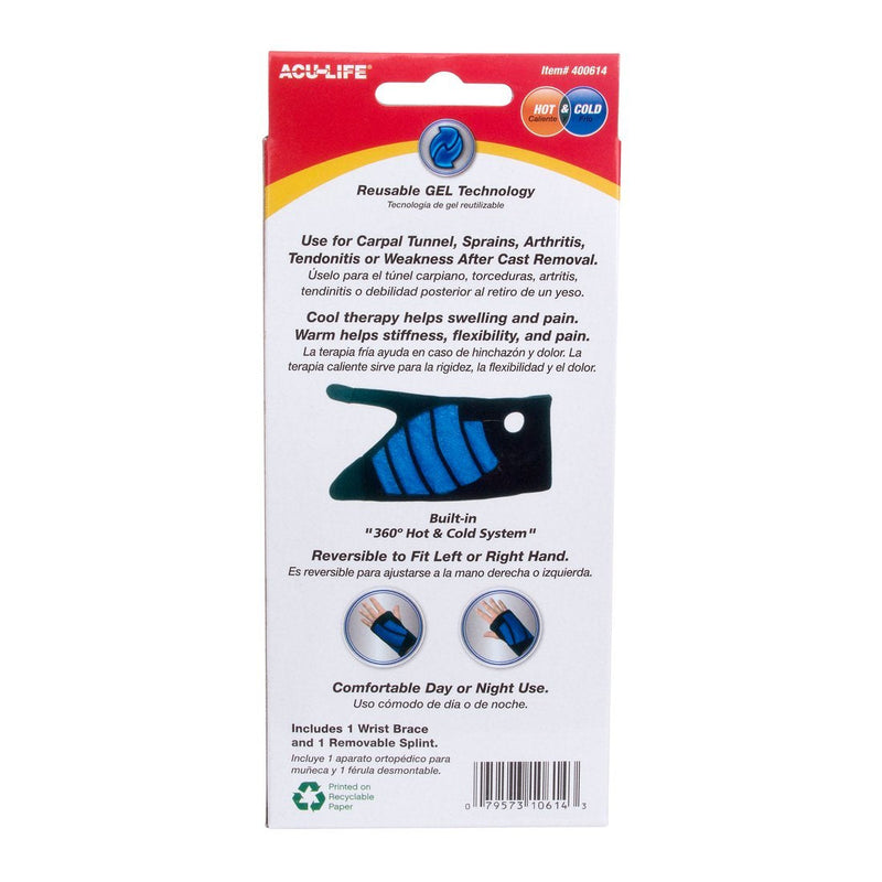 Acu-Life Wrist Therapy Brace | Joint Pain Relief and Muscle Recovery | Hot and Cold | Reversible Design