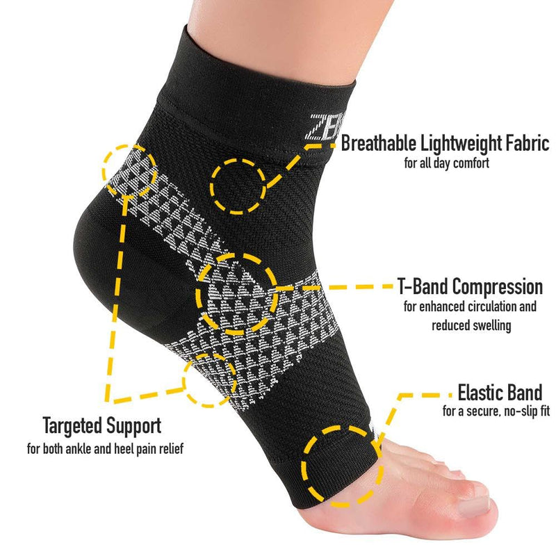 [Australia] - Zensah Plantar Fasciitis Sleeve - Relieve Heel Pain, Arch Support, Reduce Swelling - Compression Foot Sleeve, PF Sock Small 1 Pair - Black 