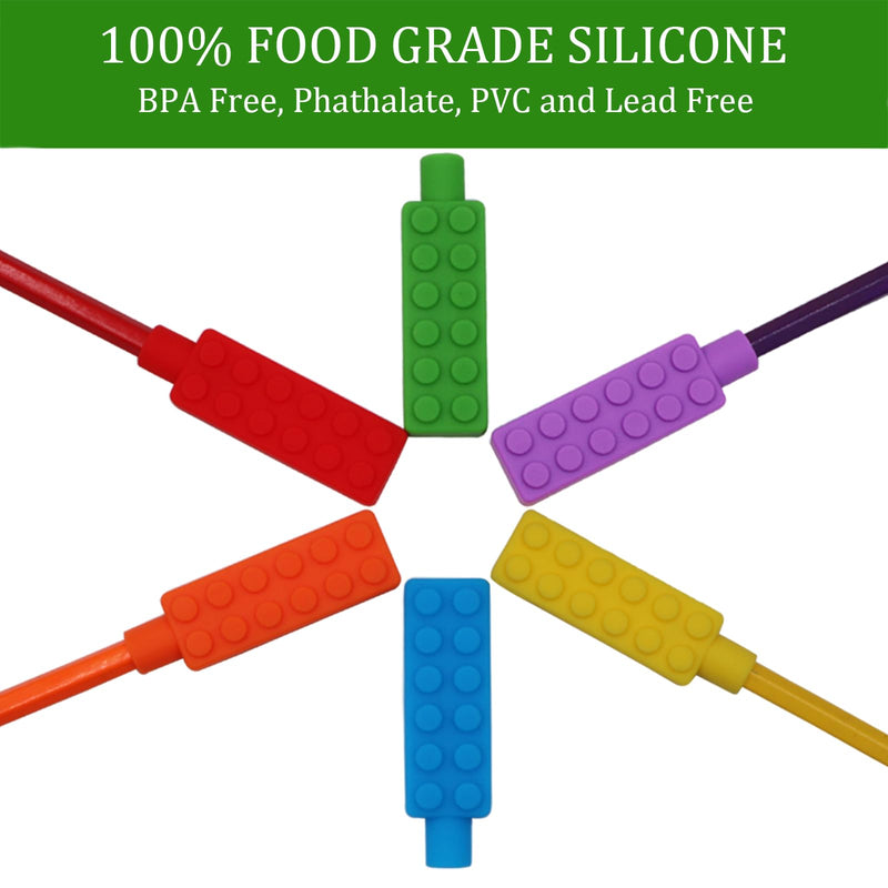 [Australia] - Chewable Pencil Toppers for Sensory Kids Boys and Girls (6 Pack), Silicone Rainbow Chew Toys for Chewers with Special Oral Motor Needs, Chewing Brick Tools Fidget Stim Toy for Autism Children Student 
