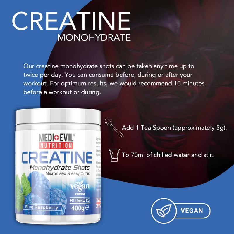 Medi-Evil Nutrition Creatine Monohydrate Shots Powder Form 400g (Blue Raspberry) Blue Raspberry