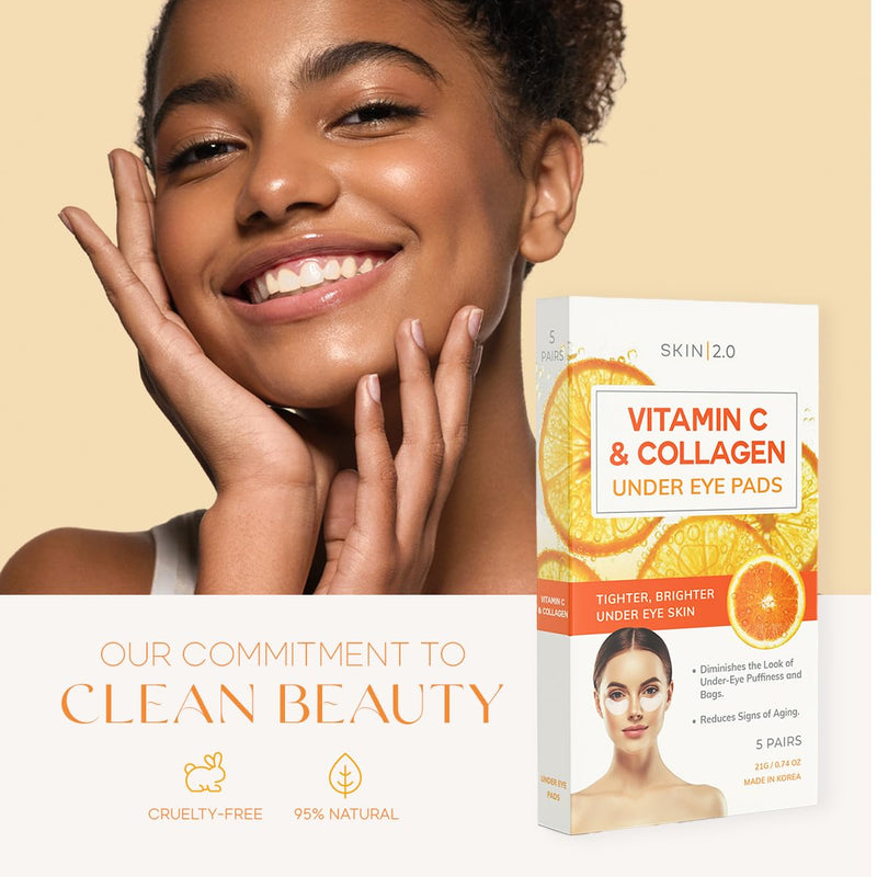 Skin 2.0 Vitamin C & Collagen Under Eye Patches - Dermatologist Tested - Brightens Dark Circles, Tightens Under Eye Area, Anti-Aging - Natural Ingredients Korean Skin Care - All Skin Types - 5 Pairs