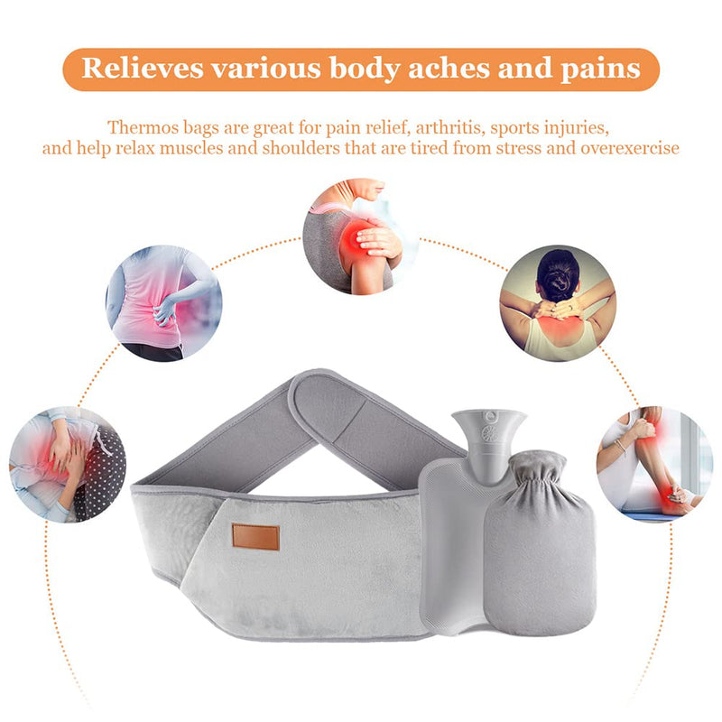 [Australia] - DAJASD Hot Water Bottle, Waist Hot Water Bottle, Hot Water Bottle Belt Made of Rubber, Hot Water Bottles with Soft Waist Cover, Pain Relief for Neck, Back, Shoulder and Legs (Gray) Gray 