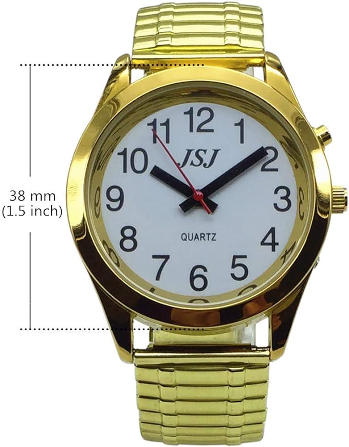 [Australia] - English Talking Watch with Alarm Function, Talking Date and time, White Dial, Folding Clasp, Golden Case 