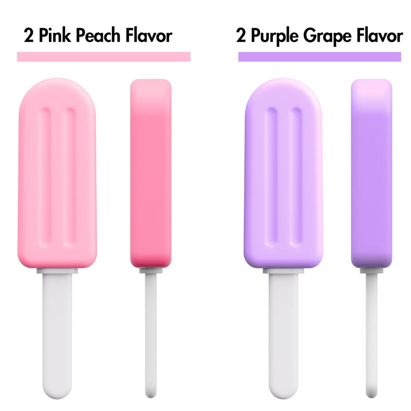 [Australia] - Chewies for Invisalign Aligner, 4 PCS Popsicle Silicone Chewies with Grip Handles, for Invisible or Metal Braces Aligner Munchies, 2 Grape Flavor and 2 Peach Flavor 2 Purple + 2 Pink 