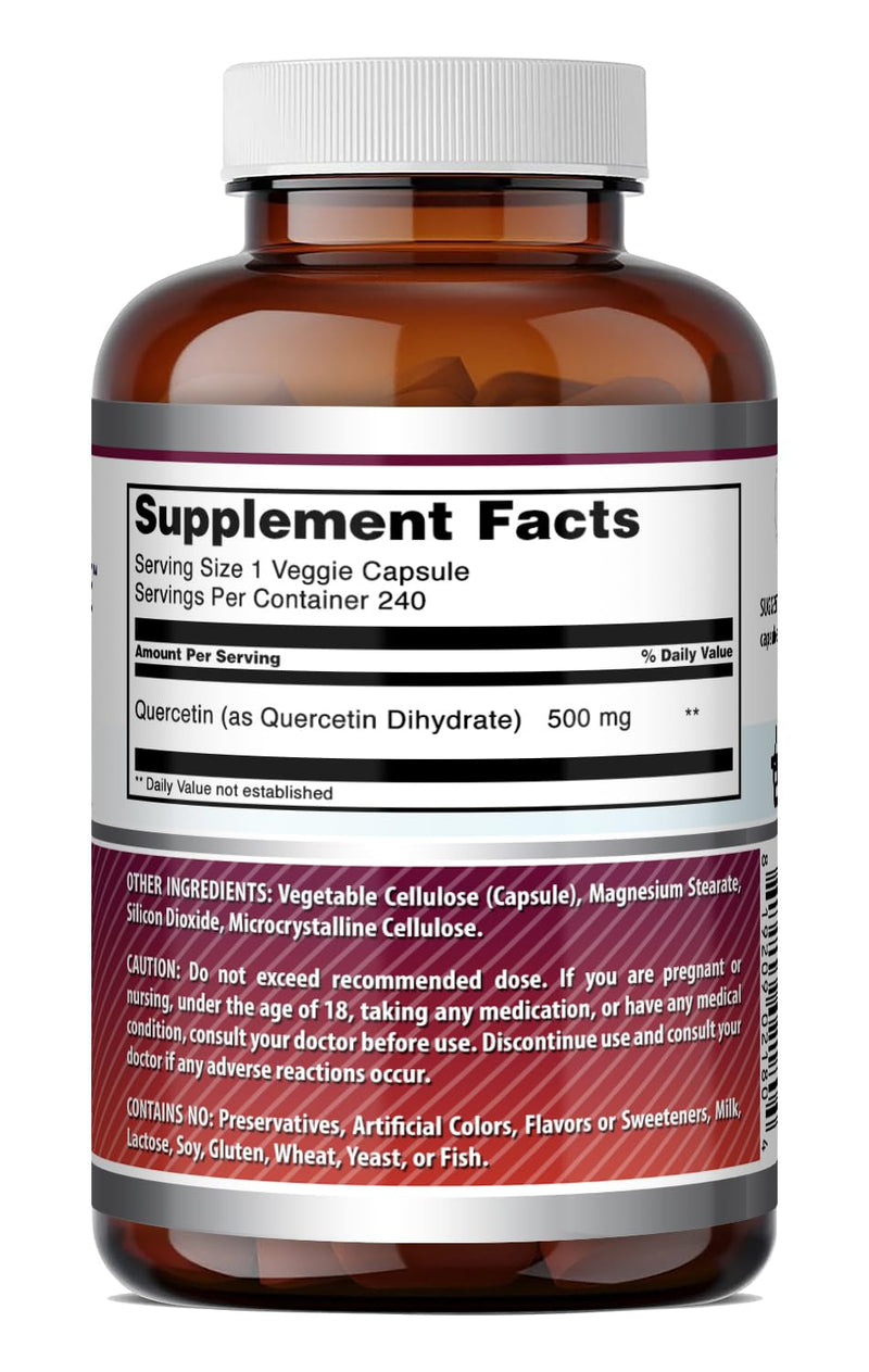 Amazing Formulas Quercetin 500mg Veggie Capsules Supplement | Non-GMO | Gluten Free | Supports Overall Health & Well Being (240 Count) 240 Count