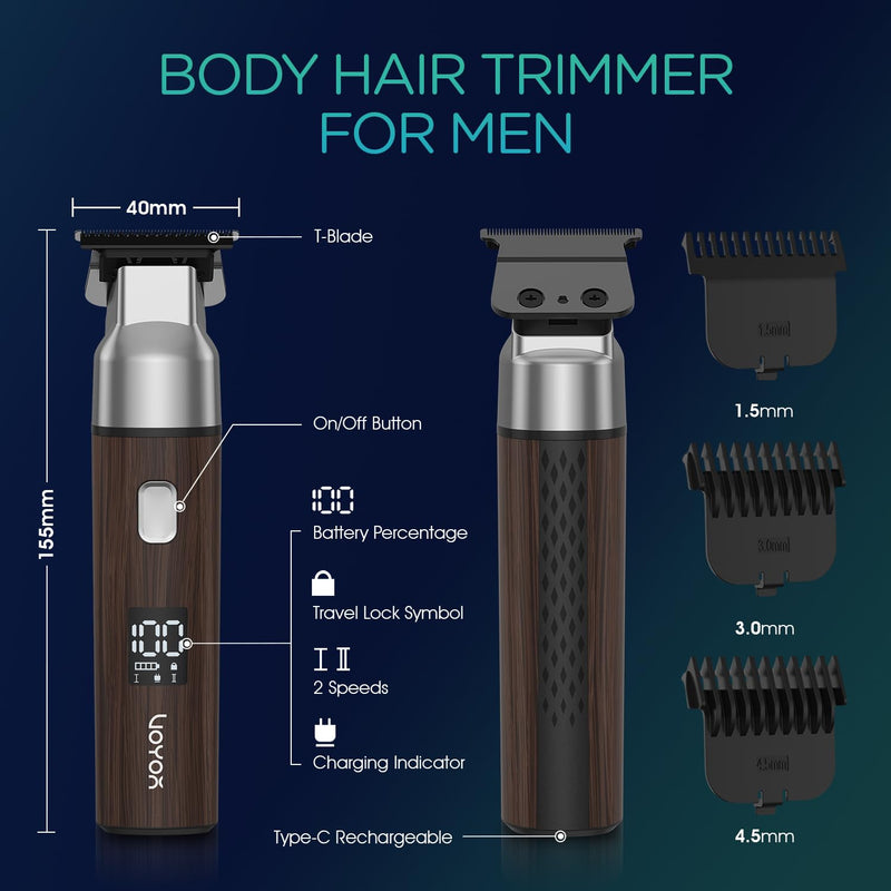 VOYOR Body Hair Trimmer for Men,Electric Razor,Versatile Groin & Body Trimmer,Waterproof and Cordless Shaver, Manscaper for Men, USB-C Charging Groomer,Ceramic Blade Razor Male Grooming HT310 (Wood) Wood