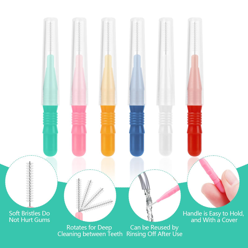 [Australia] - Pack of 60 interdental brushes, interdental brushes, 5 colors, tooth cleaning between spaces, reusable, interdental brushes for cleaning in between maintaining oral health 