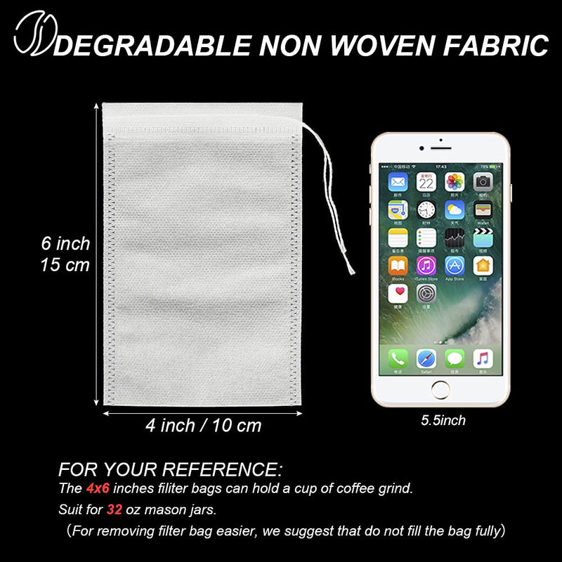 [Australia] - 50pcs No Mess Cold Brew Bags, 4x6 inch Disposable Coffee Filter Bag Fine Mesh Brewing Drawstring Pouches for Iced Coffee Hot Tea Herb Spice 