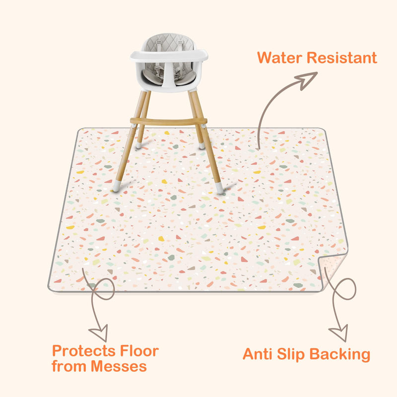 [Australia] - Splat Mat for Under High Chair | 51x51 Inch Anti-Slip Baby Splash Mat | Waterproof & Washable Spill Mat for Highchair Floor and Infant Play (Terrazzo Treasure) Terrazzo Treasure 