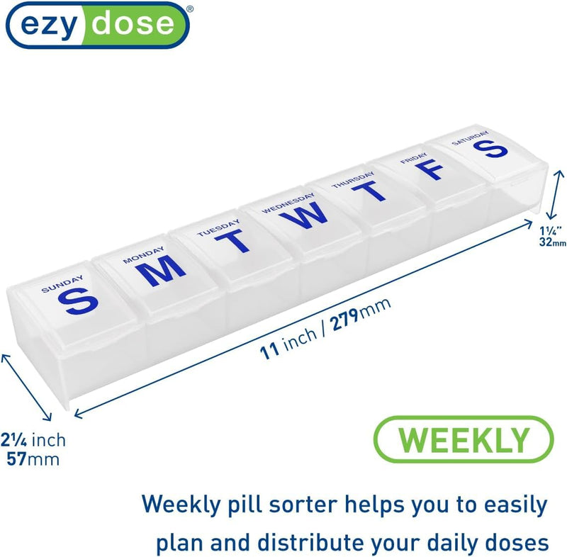 EZY DOSE 3XL Jumbo Weekly (7-Day) Pill Organizer, Vitamin and Medicine Box, Easy Open White Translucent - 2 Pack (3XL - 2 Pack)
