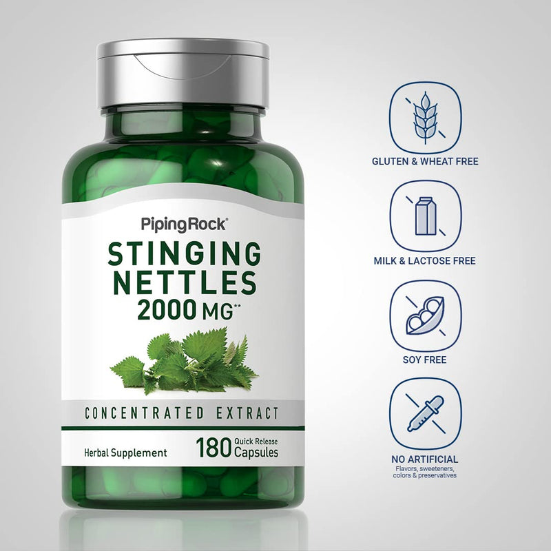 [Australia] - Piping Rock Stinging Nettle Capsules 2000mg | 180 Count | Nettle Leaf Herbal Extract | Gluten Free Supplement, Non-GMO 