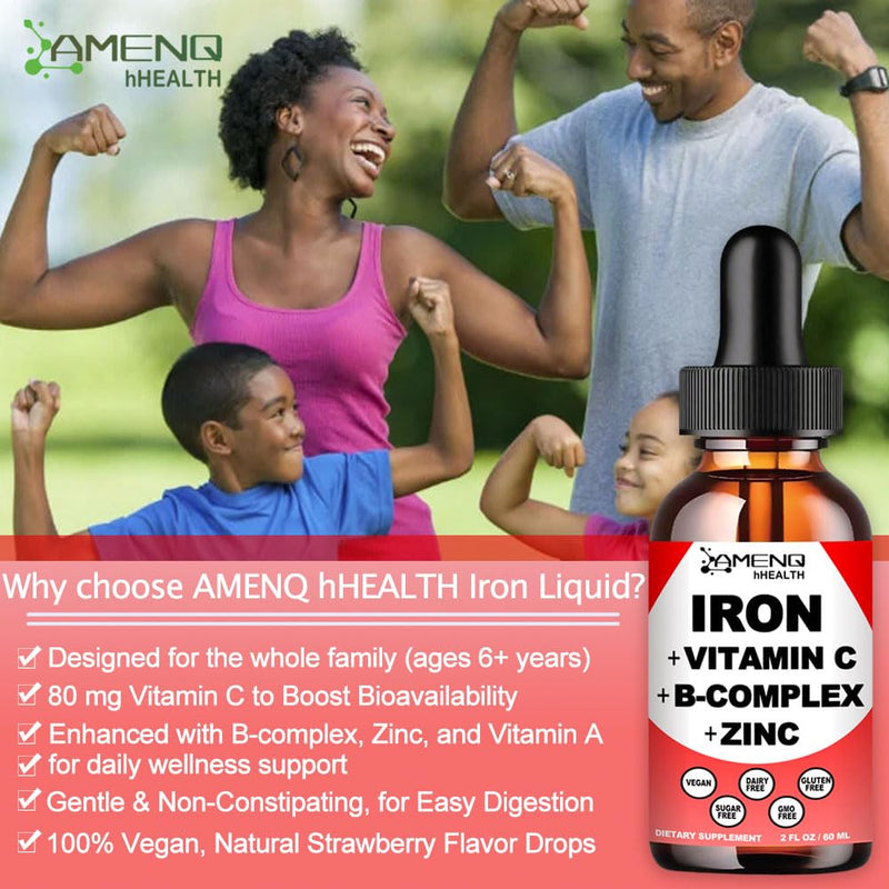 Liquid Iron Supplement for Women, Boost Iron Levels, Stomach Friendly Iron | High Absorption Liquid Iron Drops for Red Blood Cells & Immune Support, Slow Release Liquid formula w/Vitamin C, A, B-Complex Strawberry 2 Fl Oz (Pack of 1)