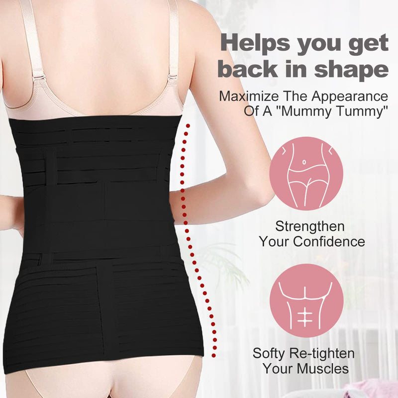[Australia] - 3 In 1 Postpartum Belly Band Wrap - Abdominal Binder Post Surgery C Section Compression Girdle Belt X-Large Black 