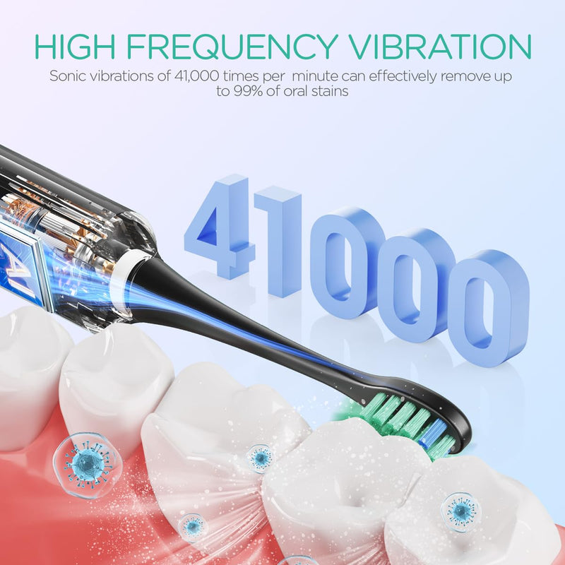 VOYOR-Health Travel Electric Toothbrush, Rechargeable Toothbrushes for Adults, Portable Sonic Toothbrush with 5 Modes, Three-Section Detachable Design with Travel Case ET410 (Black) Black