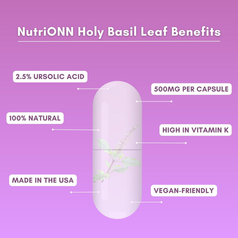 [Australia] - Holy Basil Leaf Capsules - 500mg - 2.5% Ursolic Acid - 120 Vegan Capsules - Real Tulsi Extract Supplement - Positive Mindset - Adaptogenic & Ayurvedic Herb 