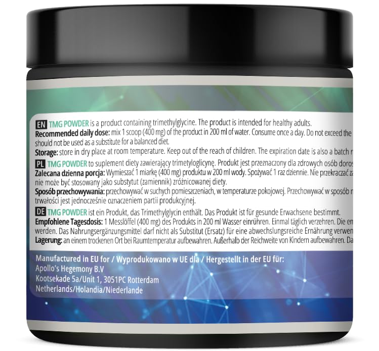 TMG Powder 300 g - Betaine - 2000 mg Trimethylglycine per Serving - 150 Servings per Pack - No Additives - Branched Chain Amino Acids - Support Metabolism - by Apollo's Hegemony